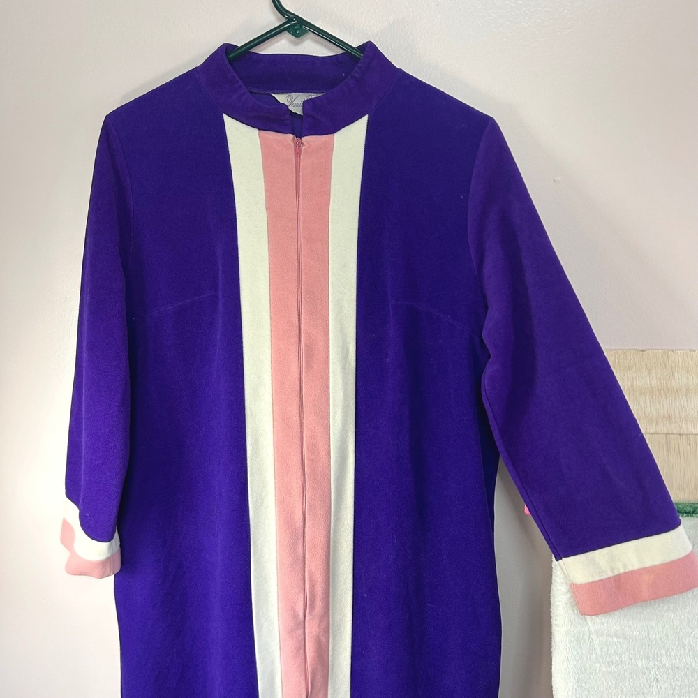 VTG Vanity Fair Mod Retro Zip Front Maxi Robe 14 Large Nightgown Loungewear - Picture 3 of 10